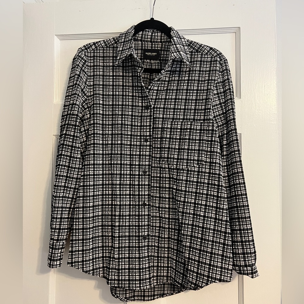 Rachel Comey White & Black Elastic Button Down Shirt Size 6